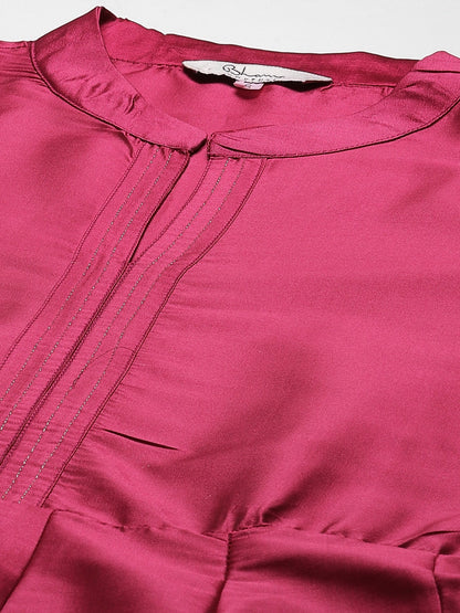 Women's Burgundy Solid Kurta With Palazzos With Dupatta