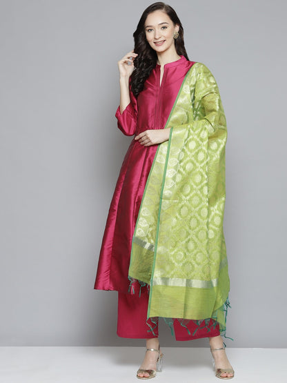 Women's Burgundy Solid Kurta With Palazzos With Dupatta