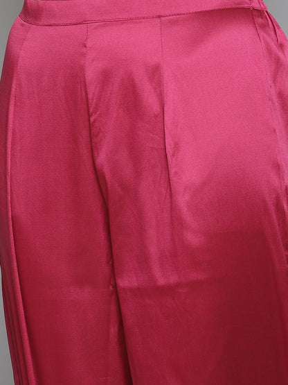 Women's Burgundy Solid Kurta With Palazzos With Dupatta