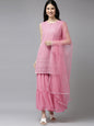 Women's Pink Embroidered Kurta With Sharara With Dupatta