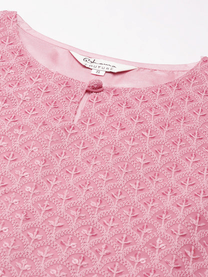 Women's Pink Embroidered Kurta With Sharara With Dupatta