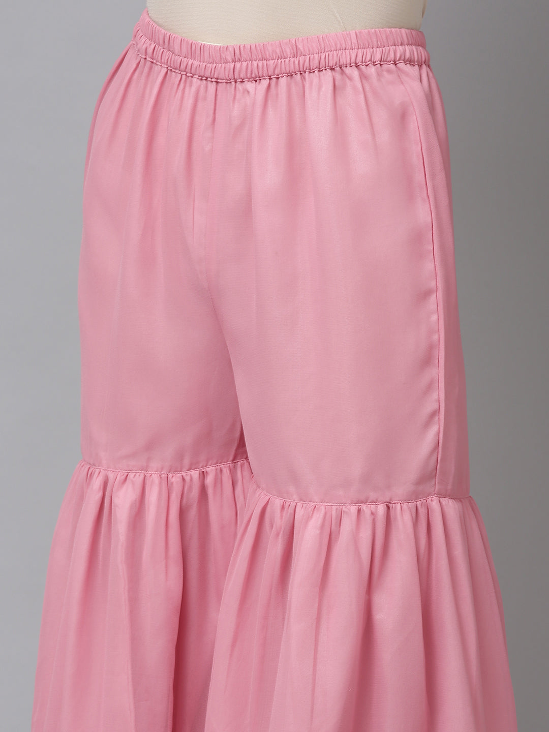 Women's Pink Embroidered Kurta With Sharara With Dupatta