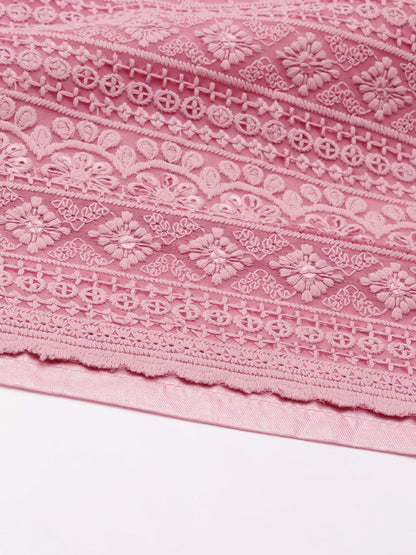 Women's Pink Embroidered Kurta With Sharara With Dupatta