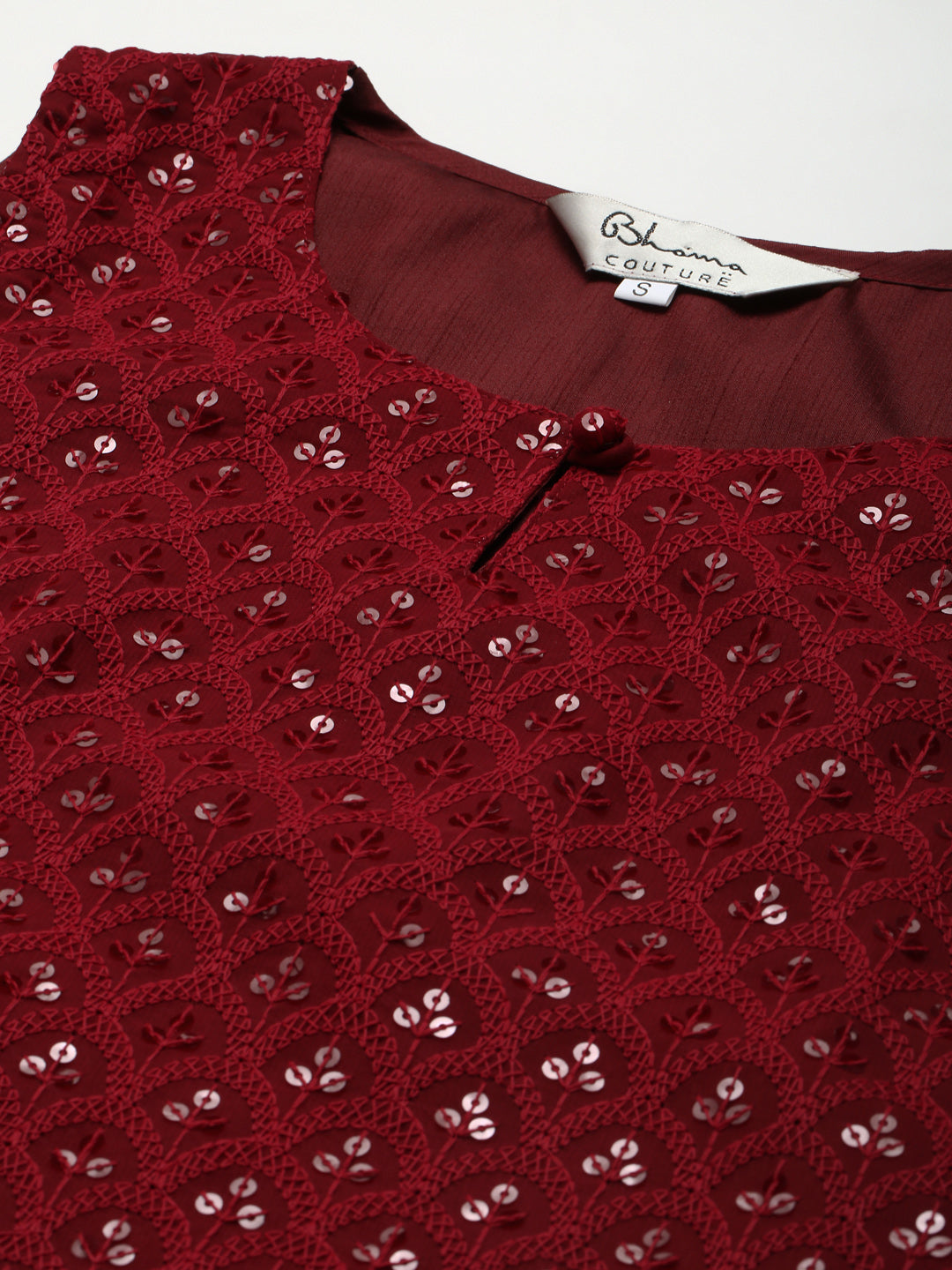 Women's Maroon Embroidered Kurta With Sharara With Dupatta