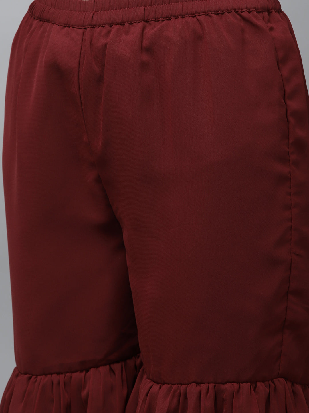 Women's Maroon Embroidered Kurta With Sharara With Dupatta