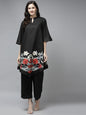 Women's Black Floral Printed Kurta With Palazzos