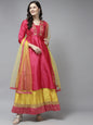 Women's Pink Yoke Design Kurta & Skirt With Dupatta