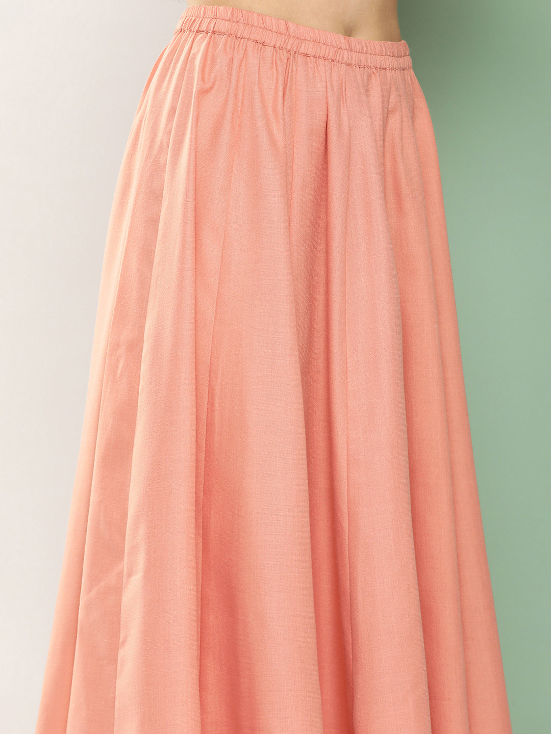 Women's Peach Chanderi Floral Printed Mid Open Kurta With Skirt