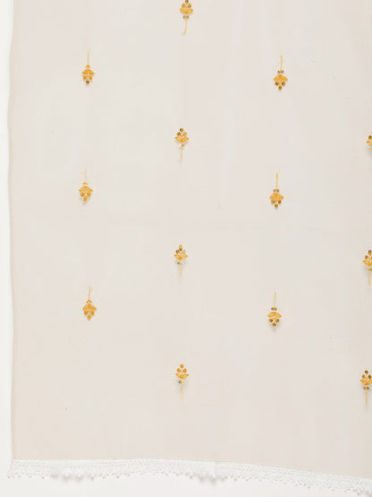 Women's Yellow Embroidered Shoulder Straps Kurta & Sharara With Dupatta