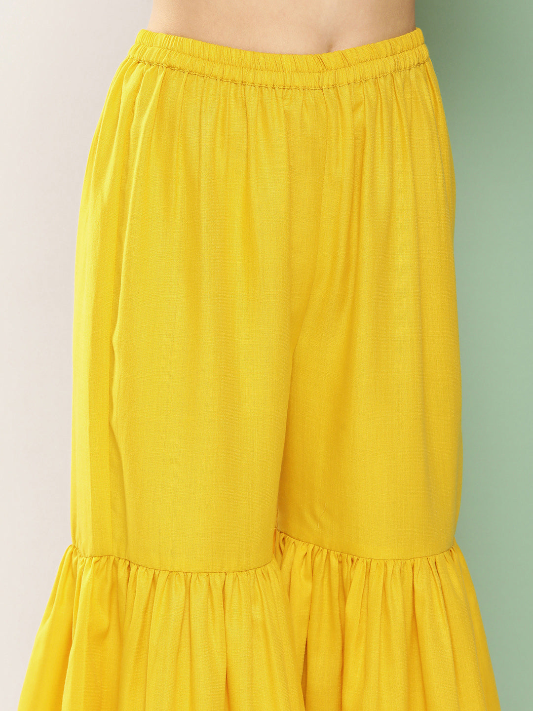 Women's Yellow Embroidered Shoulder Straps Kurta & Sharara With Dupatta