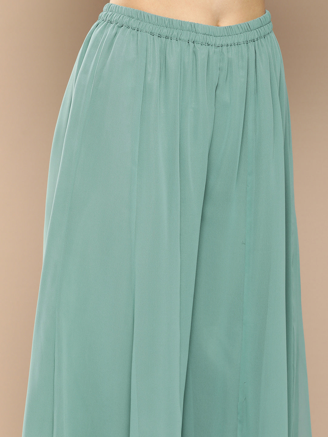 Women's Green Embroidered Mid Open Kurta With Palazzos