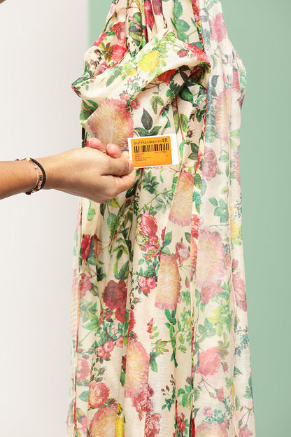 Women's Peach Floral Print Shrug & Inner Plain Short Spaghetti, With Flared Palazzos