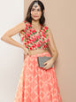 Women's Peach Chanderi Floral Printed Top With Skirt