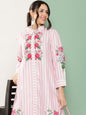 Women's Pink & White Strip Floral Print Kurta With Palazzos