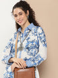 Women's Off White And Blue Floral Print Kurta With Printed Pants