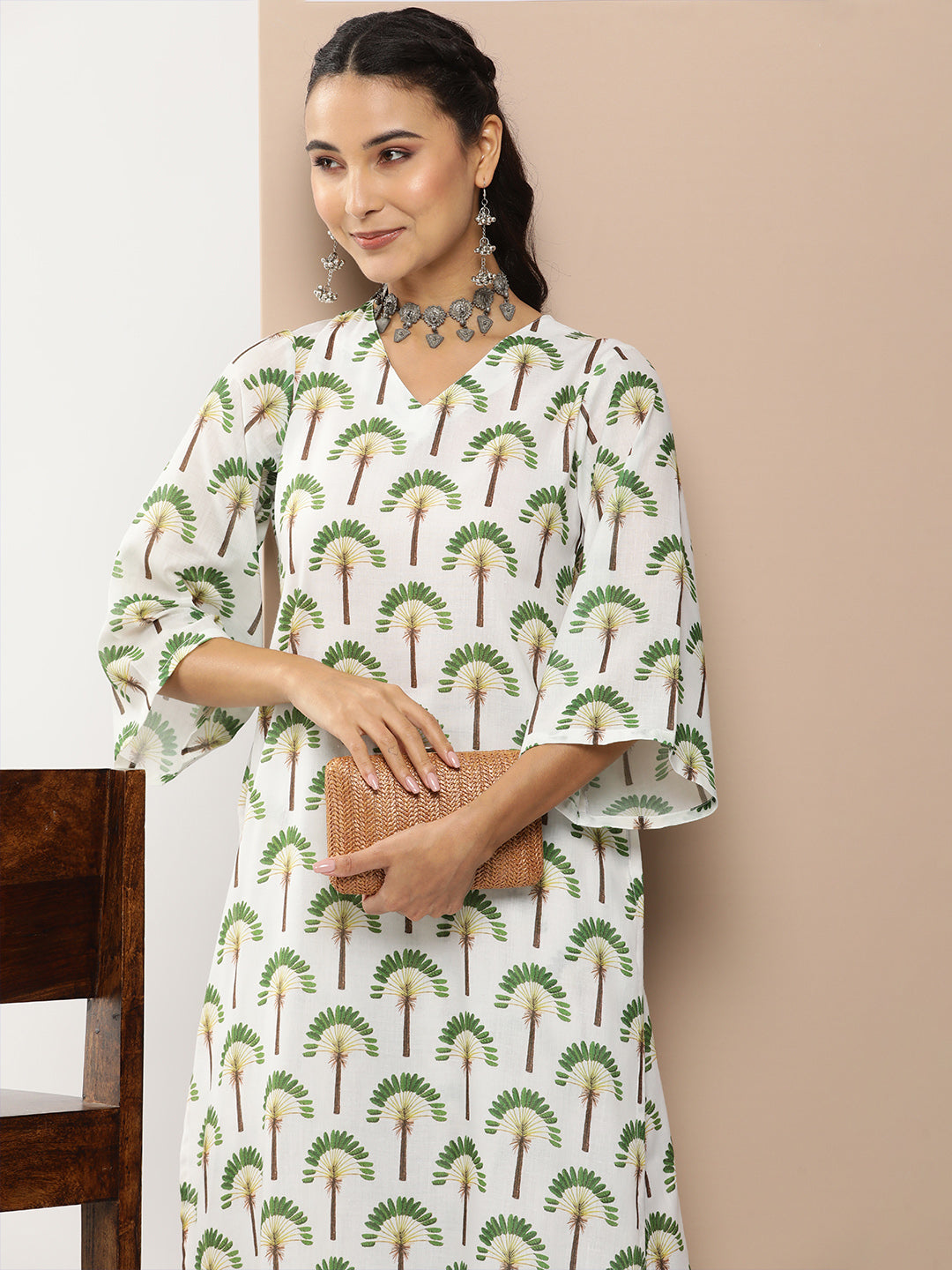 Women's Off White Floral Print Kurta With Off White Floral Print Palazzo
