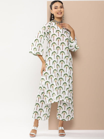 Women's Off White Floral Print Kurta With Off White Floral Print Palazzo
