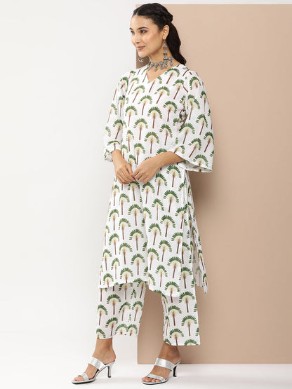 Women's Off White Floral Print Kurta With Off White Floral Print Palazzo