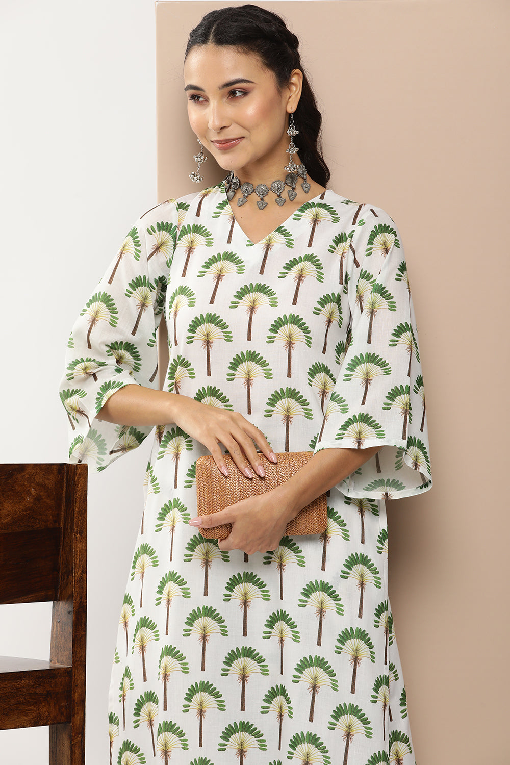 Women's Off White Floral Print Kurta With Off White Floral Print Palazzo