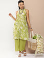 Women's Olive Green Floral Print Kurta With Olive Green Solid Palazzo