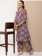 Women's Green Floral Print A-Line Kurta With Green Floral Print Palazzo