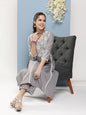 Women's Grey Embroidered A-Line Kurta With Lace Detailing With Grey Solid Palazzos