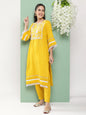 Women's Mustard Embroidered Kurta With Mustard Solid Palazzos