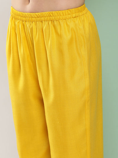 Women's Mustard Embroidered Kurta With Mustard Solid Palazzos