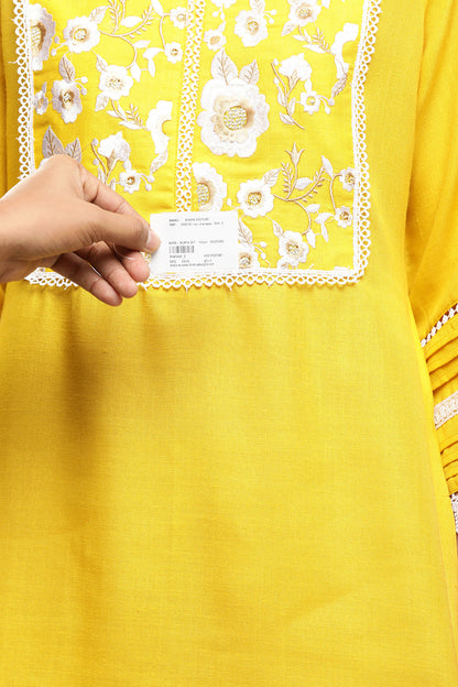 Women's Mustard Embroidered Kurta With Mustard Solid Palazzos