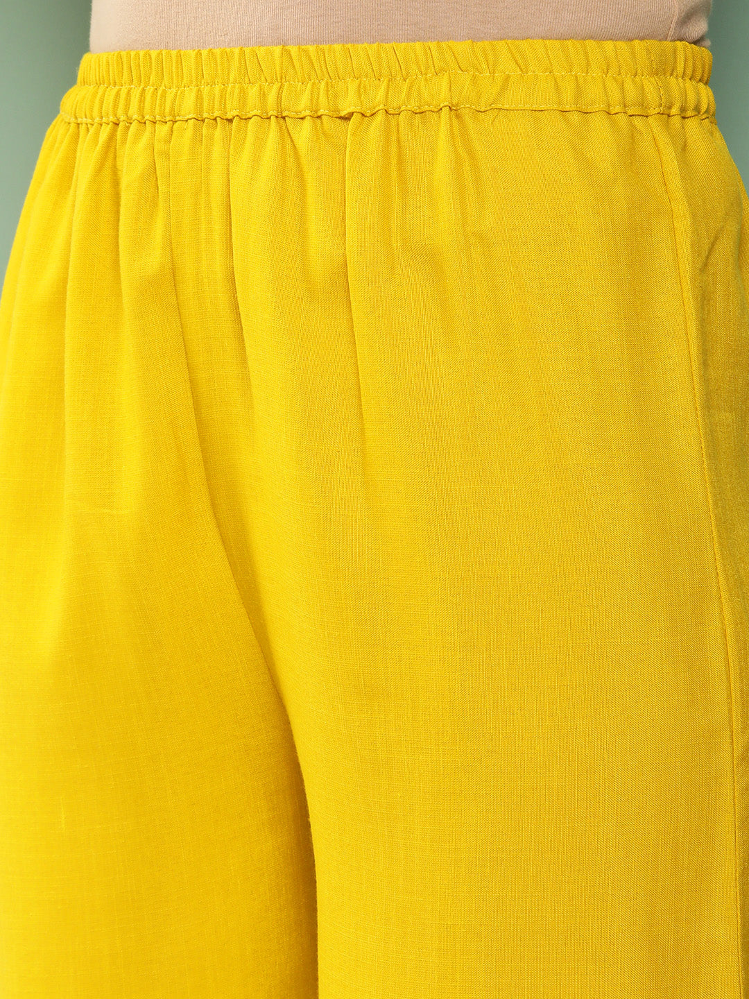 Women's Mustard Ikat Embroidered Kurta With Mustard Solid Palazzo