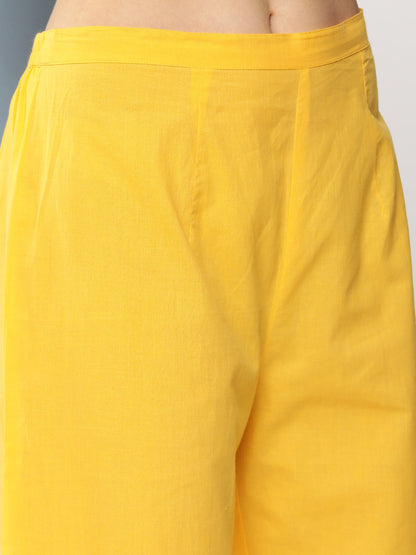 Women's Yellow Yoke Design Kurta With Lace Details & Yellow Solid Lace Details Palazzos