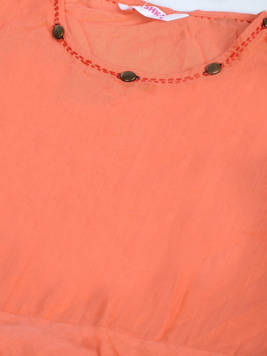 Women's Peach Cotton Solid Full Sleeve Round Neck Casual Dress Dupatta Set