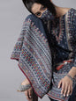 Women's Indigo Cambric Floral Print High-Low Kurta Palazzo Set With Mask
