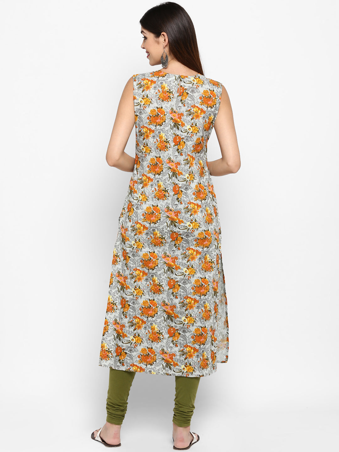 Women's Mustard & Grey Floral Printed Kurta By Vbuyz- (
