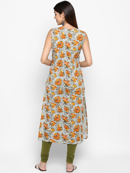 Women's Mustard & Grey Floral Printed Kurta By Vbuyz- (