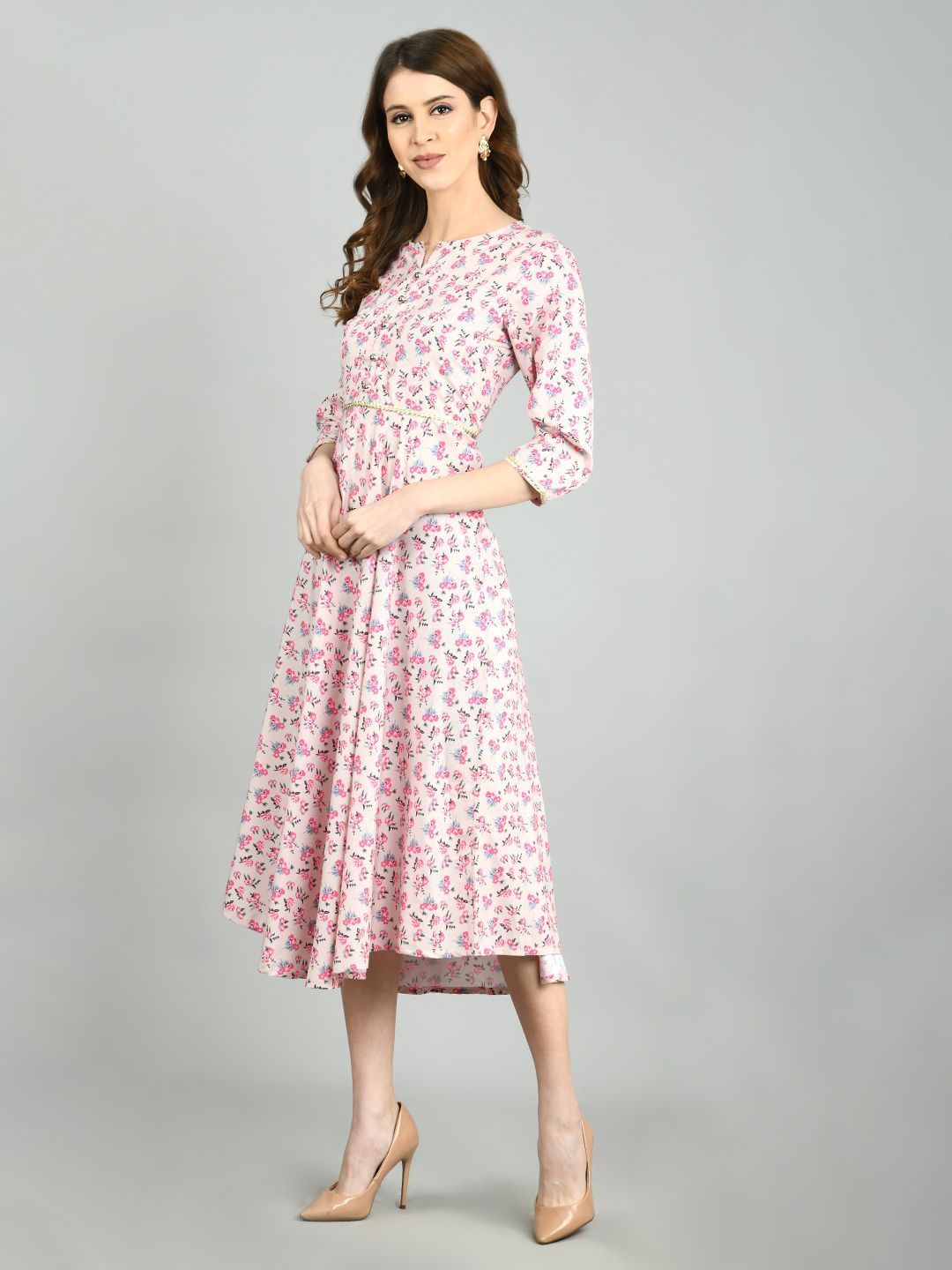 Women's Multi Polyester Printed 3/4 Sleeve Round Neck Casual Dress