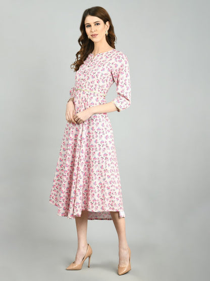 Women's Multi Polyester Printed 3/4 Sleeve Round Neck Casual Dress