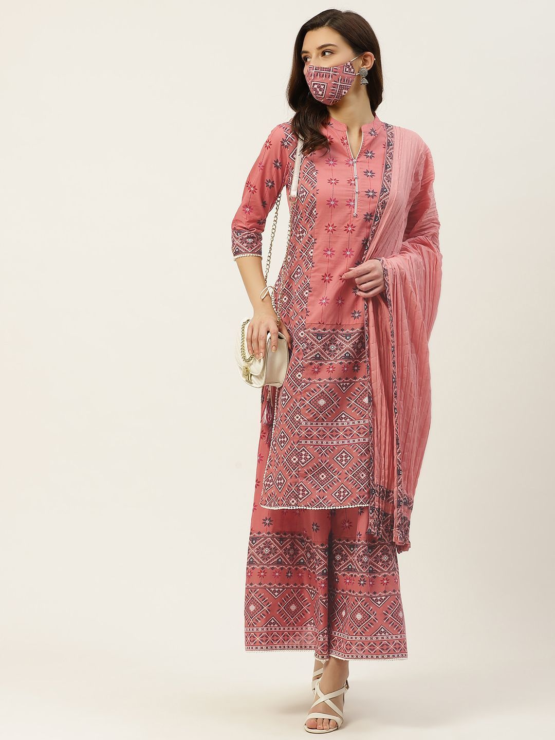 Women's Printed Straight Kurta Palazzo Dupatta Set