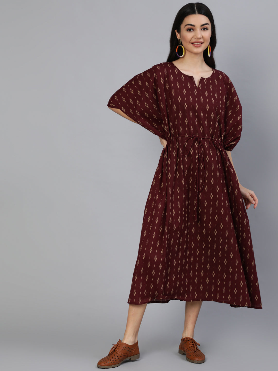 Women's Burgundy Printed Kaftan Kurta