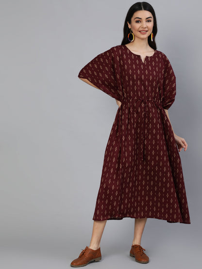 Women's Burgundy Printed Kaftan Kurta