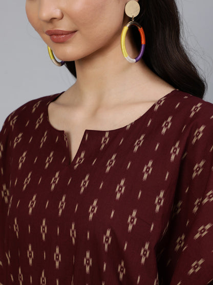 Women's Burgundy Printed Kaftan Kurta