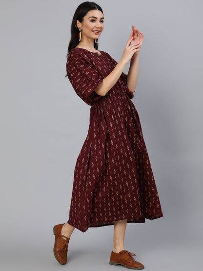 Women's Burgundy Printed Kaftan Kurta