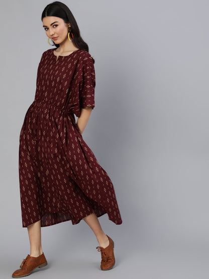 Women's Burgundy Printed Kaftan Kurta