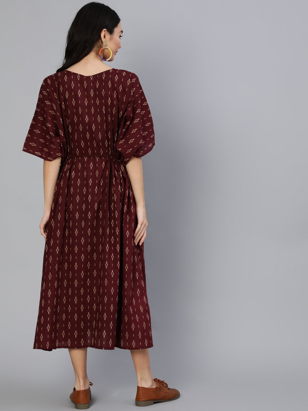 Women's Burgundy Printed Kaftan Kurta