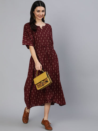 Women's Burgundy Printed Kaftan Kurta