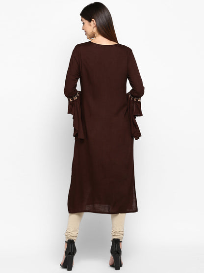 Women's Brown Rayon Kurta By Vbu