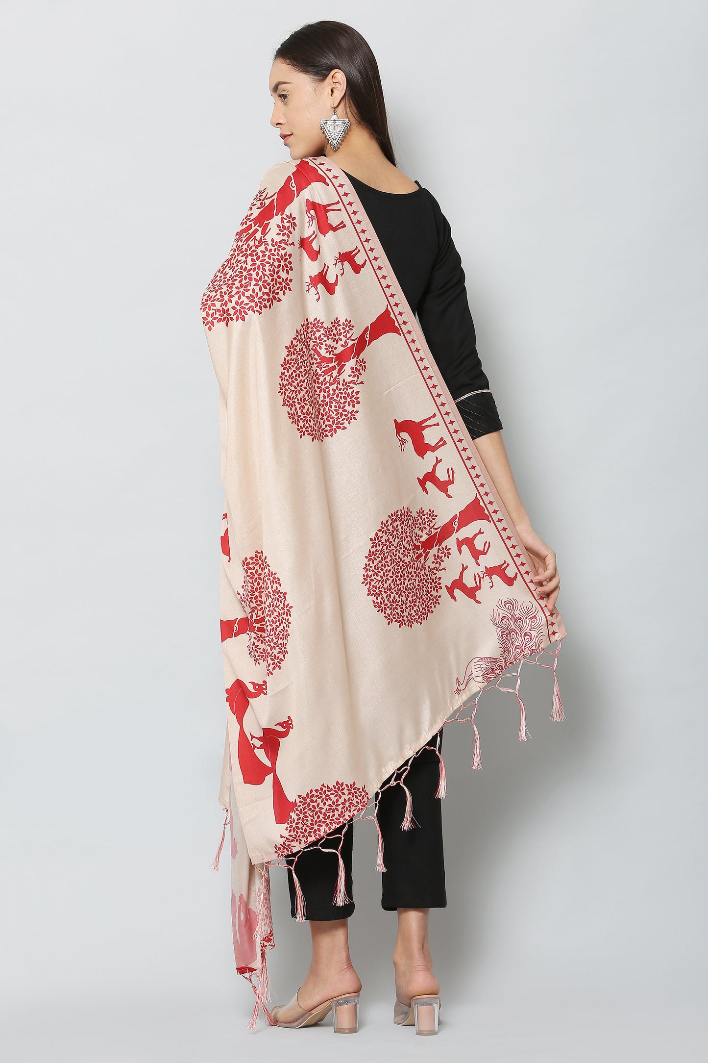 Women's Red & Cream Color Art Silk Digital Printed Dupatta