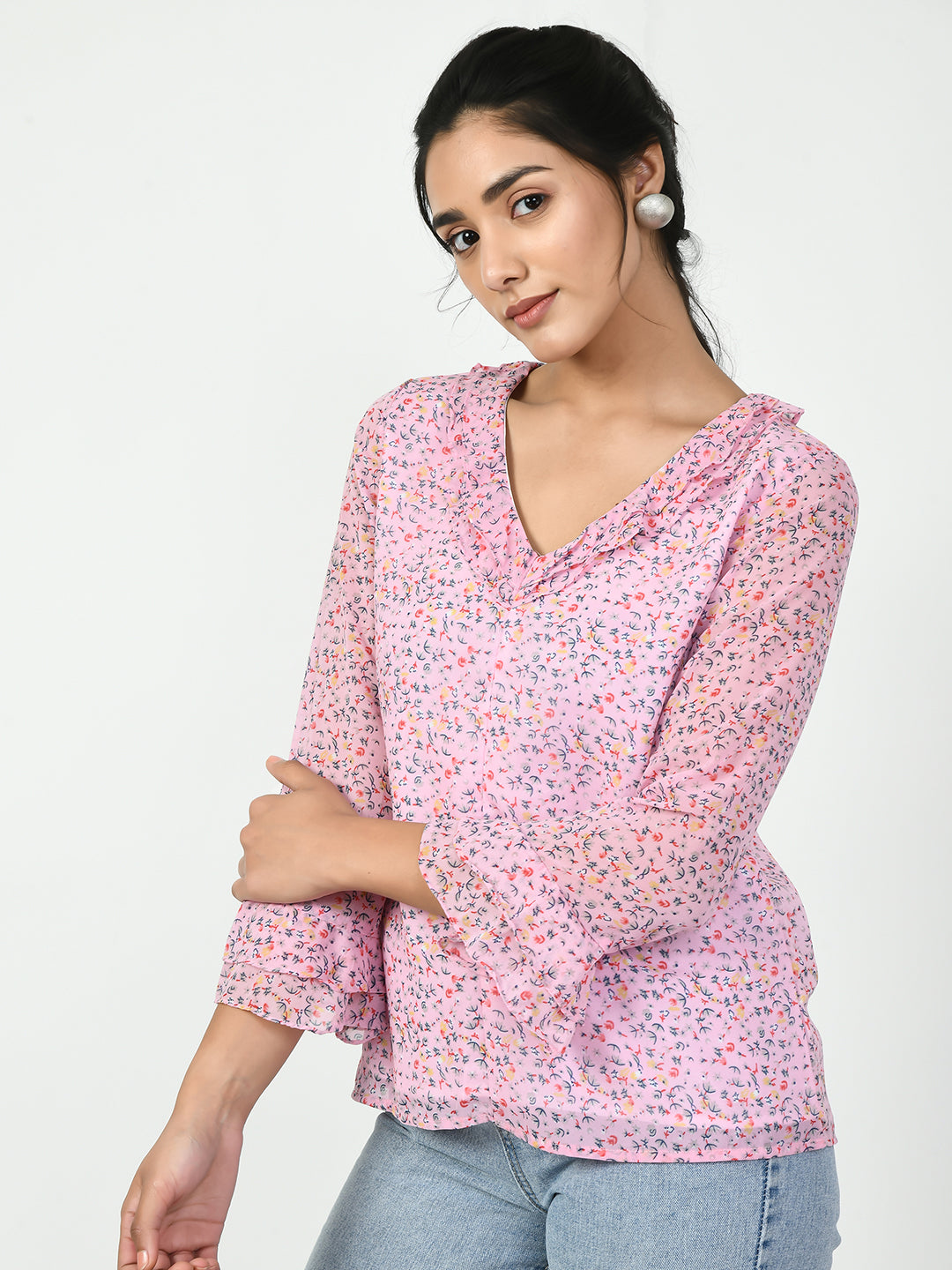 Women's Pink Floral Printed Top