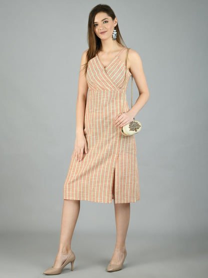 Women's Multi Cotton Solid Sleeveless V Neck Casual Dress