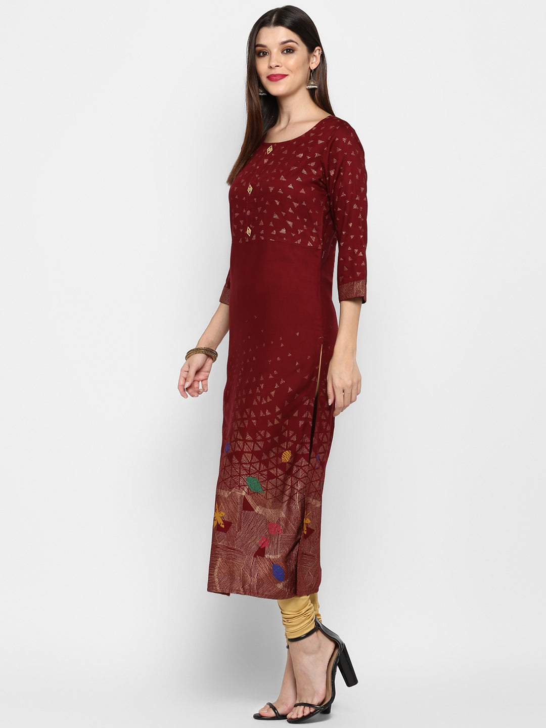 Women's Maroon Printed Kurta By Vbuyz- (